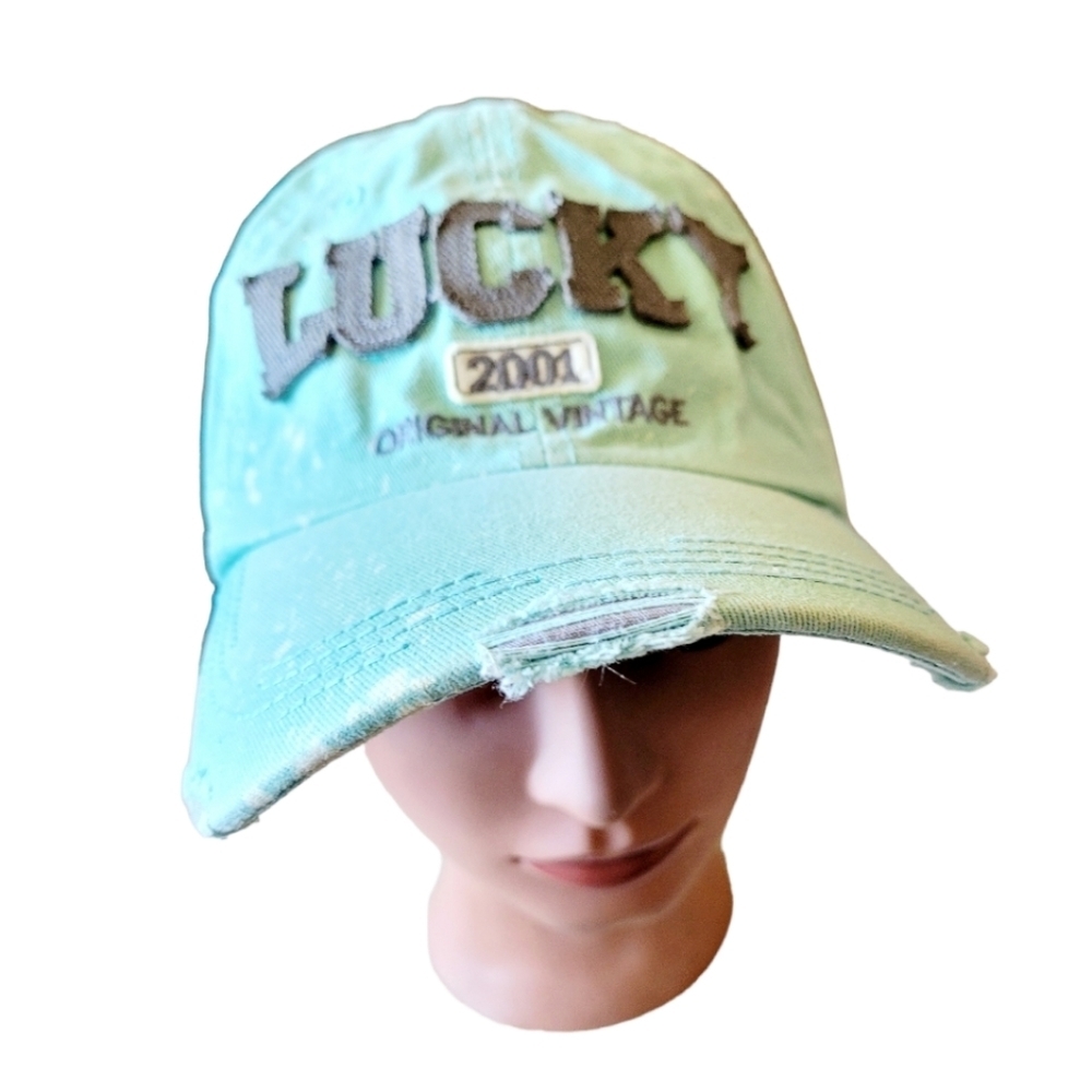 Lucky Vintage Aqua Factory Ditressed Baseball Cap